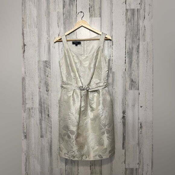 Dress Barn Dresses & Skirts - Dressbarn Collection Gold Floral Jacquard Sheath Dress Size 8 Elegant Cocktail M